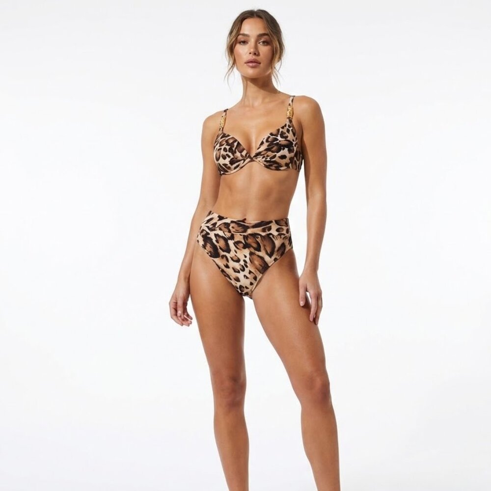 Vintage Tara Grinna Leopard Print High-Waist Bikini Set - Top 36 / Bottom 8